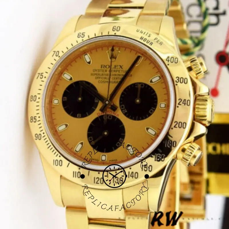 Rolex Daytona 116528 Yellow Gold Champagne Dial 40mm Mens Replica Watch