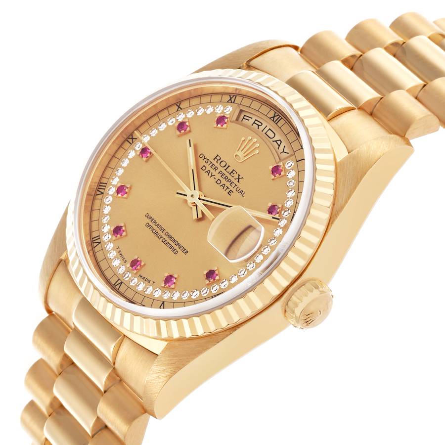 Rolex President Day-Date Yellow Gold String Diamond Mens Watch 18238