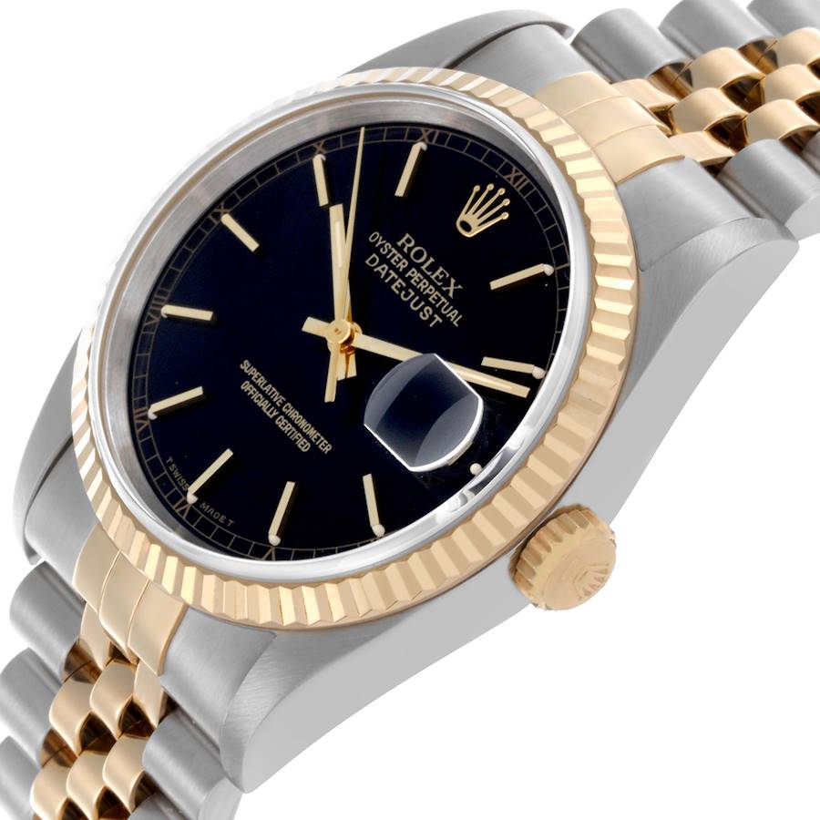 Rolex Datejust 36 Steel Yellow Gold Black Dial Mens Watch 16233