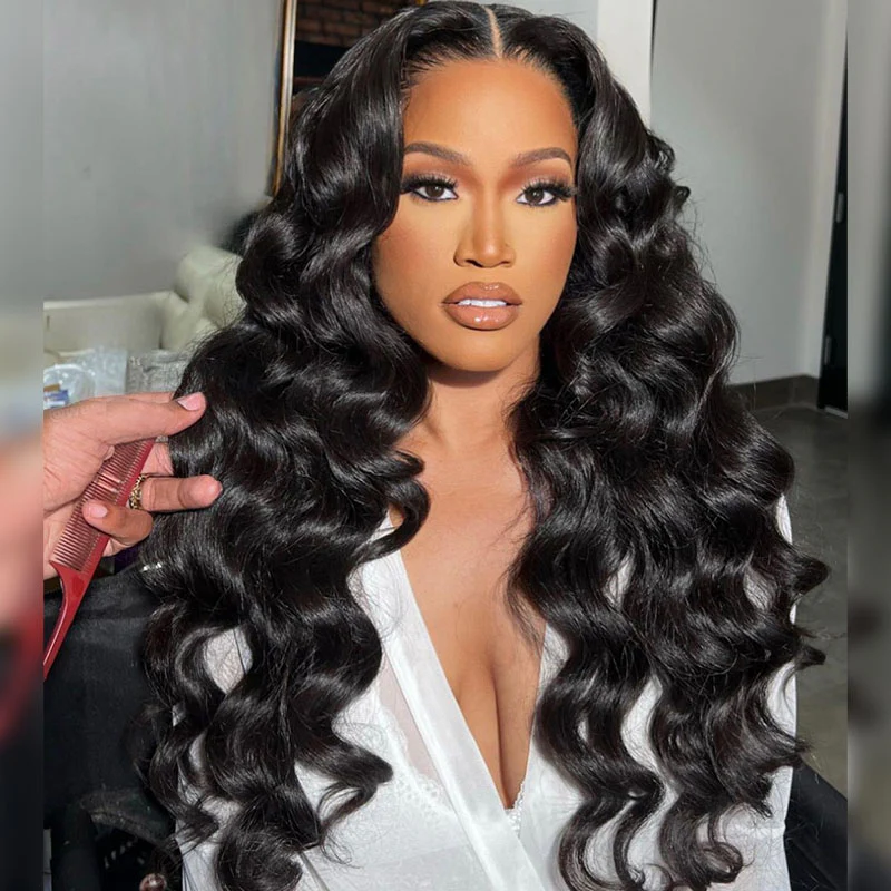Megalook 6x5 Invisible Knots & 13x4 Lace Frontal Water Wave/Loose Curly Wigs Realistic Hairline Natural Black Beginner Friendly