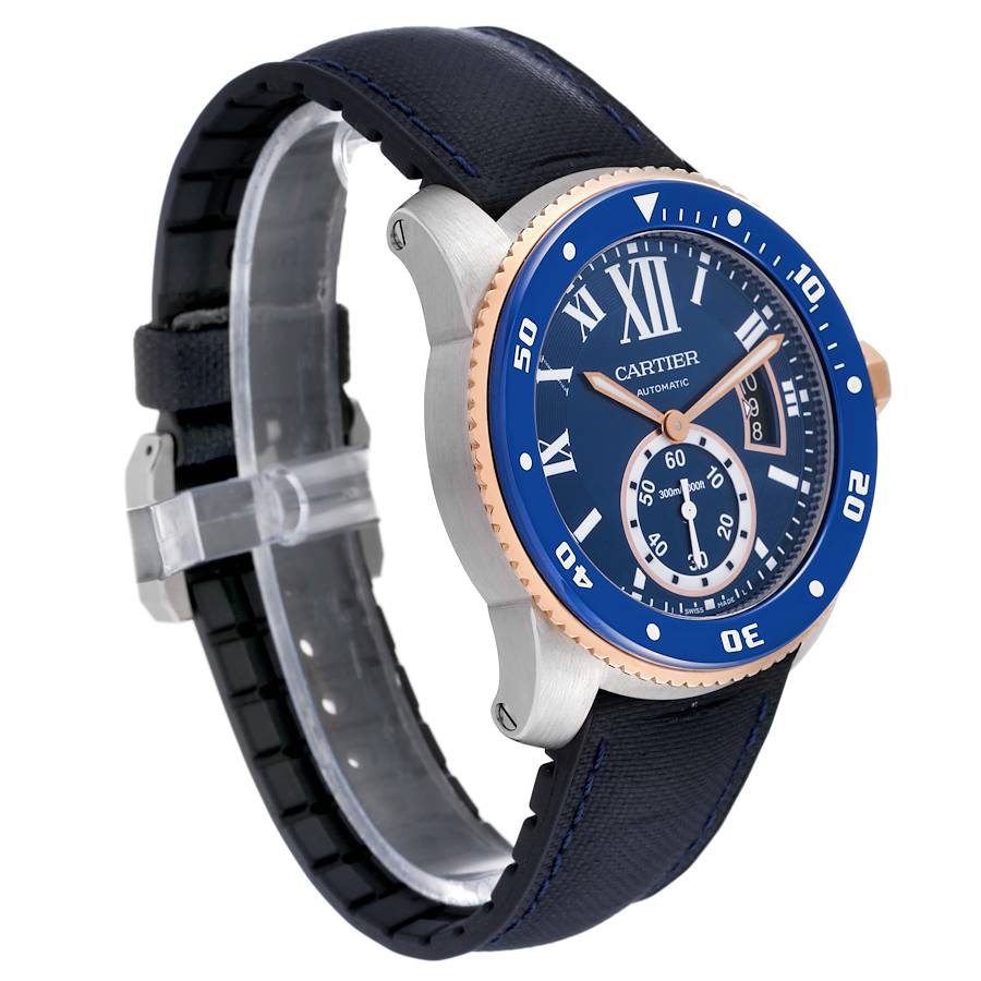 Cartier Calibre Diver Steel Rose Gold Blue Dial Mens Watch W2CA0008 Card