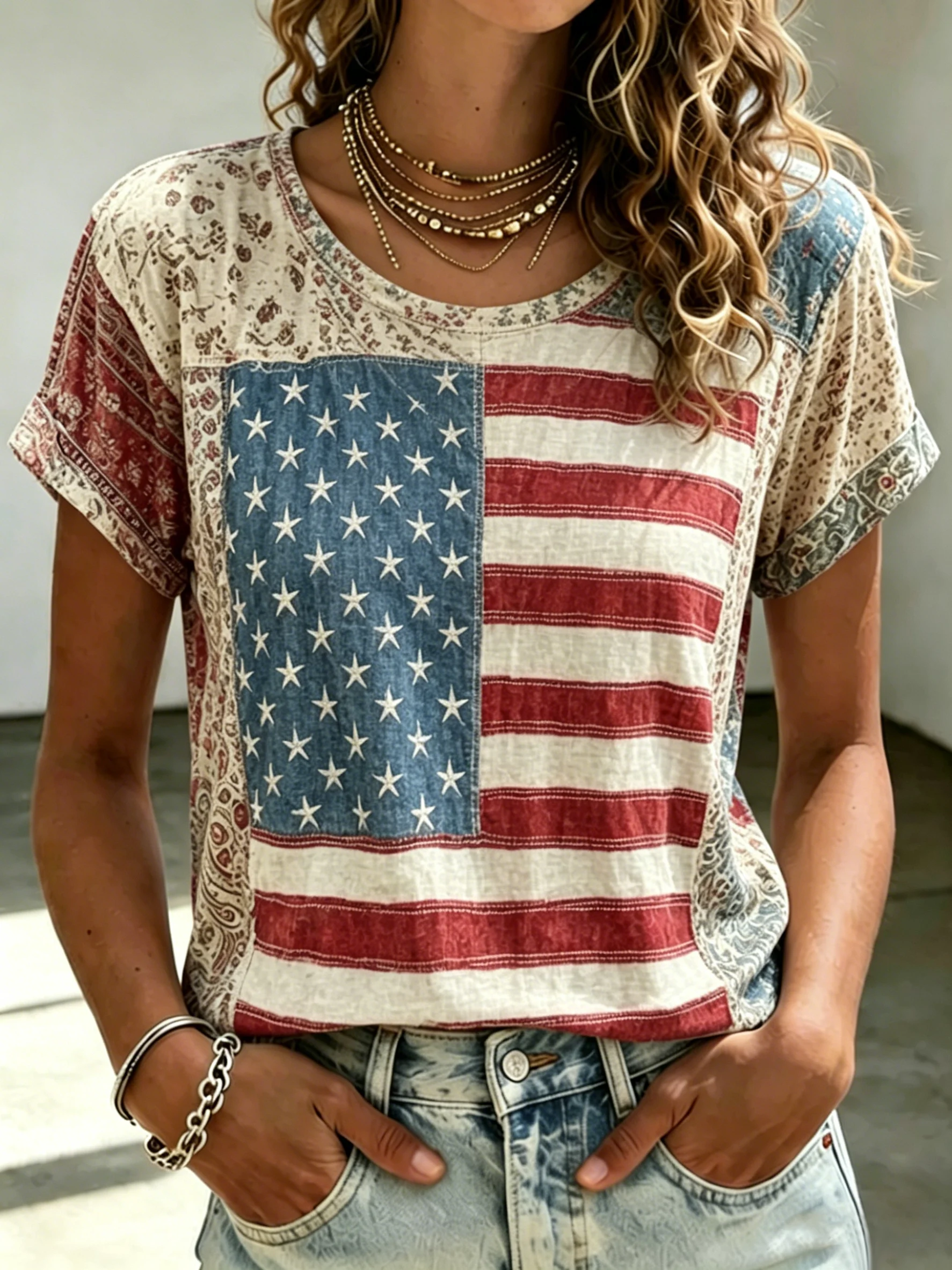 Women's 250th Anniversary Freedom Flower Art Printed Shirt