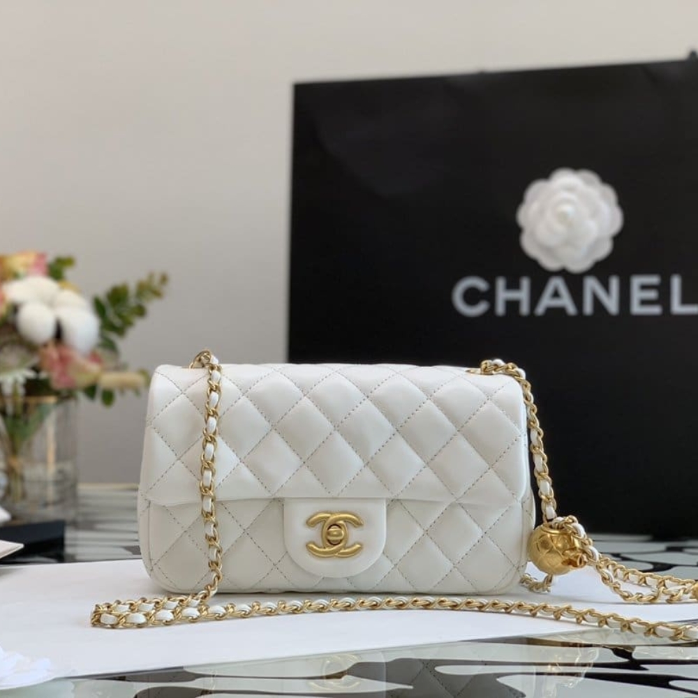 Chanel Mini Flap Bag With Pearls White 20Cm As1787 B02916 10601