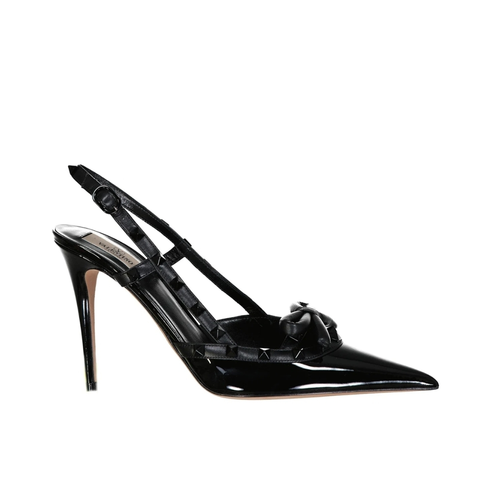 Valentino Rockstud Bow 100 Patent Slingback Pump Black WS0LB8LXH0NO