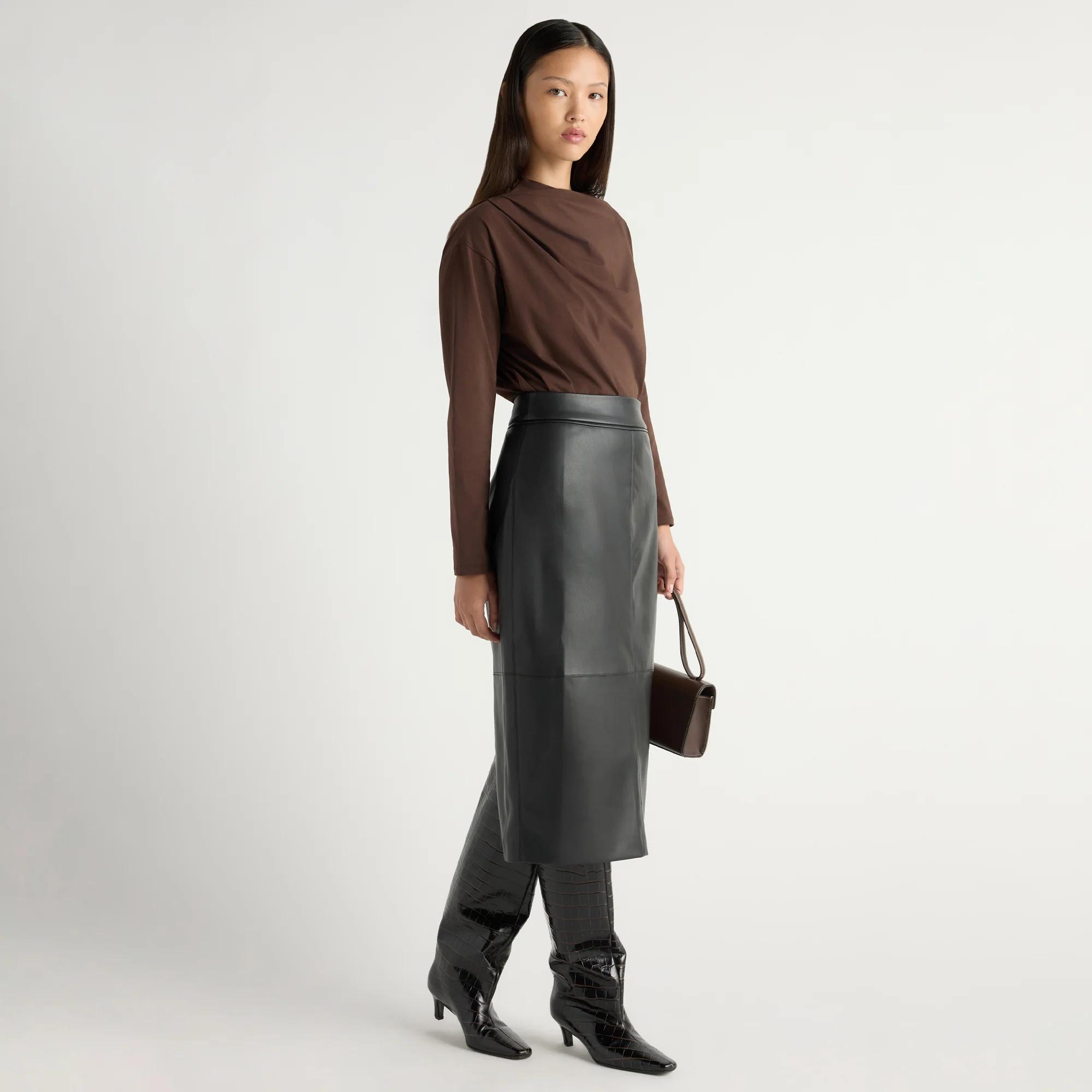 Briony Back-Slit Vegan Leather Skirt