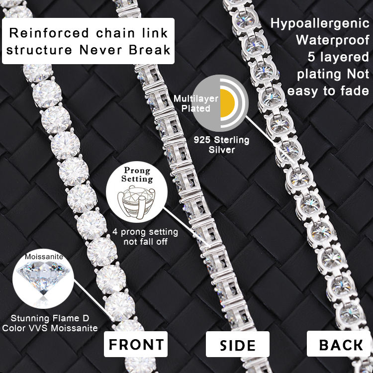 Ready to ship 925 Silver with GRA Moissanite Diamond 2mm--6.5mm VVS Diamond Women/Men Necklace/Bracelet Tennis Chain