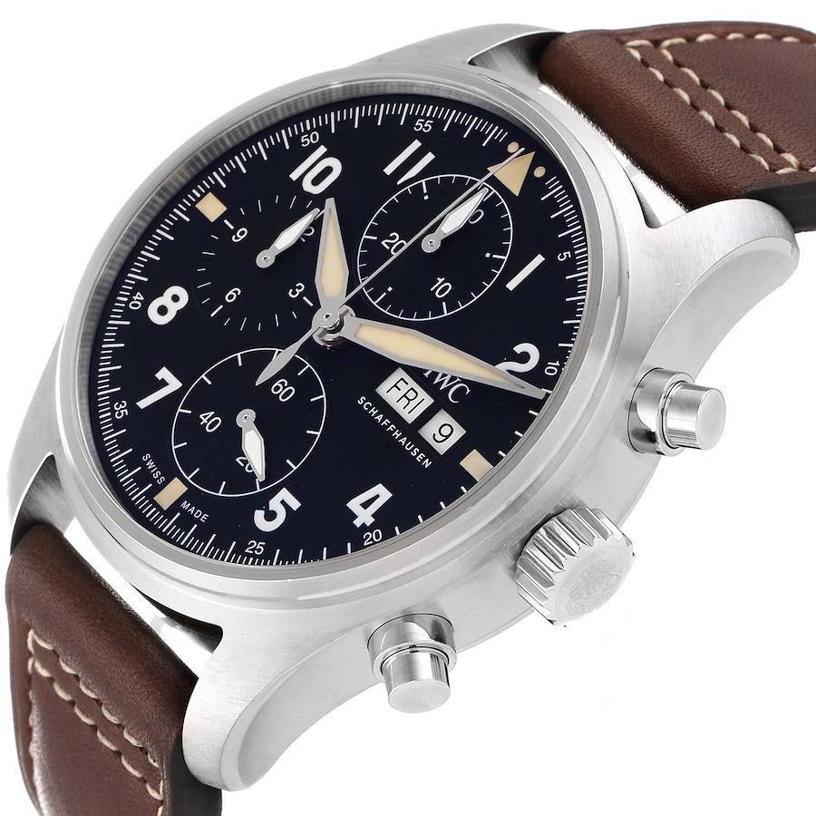 IWC Spitfire Pilot Steel Black Dial Chronograph Mens Watch IW387903