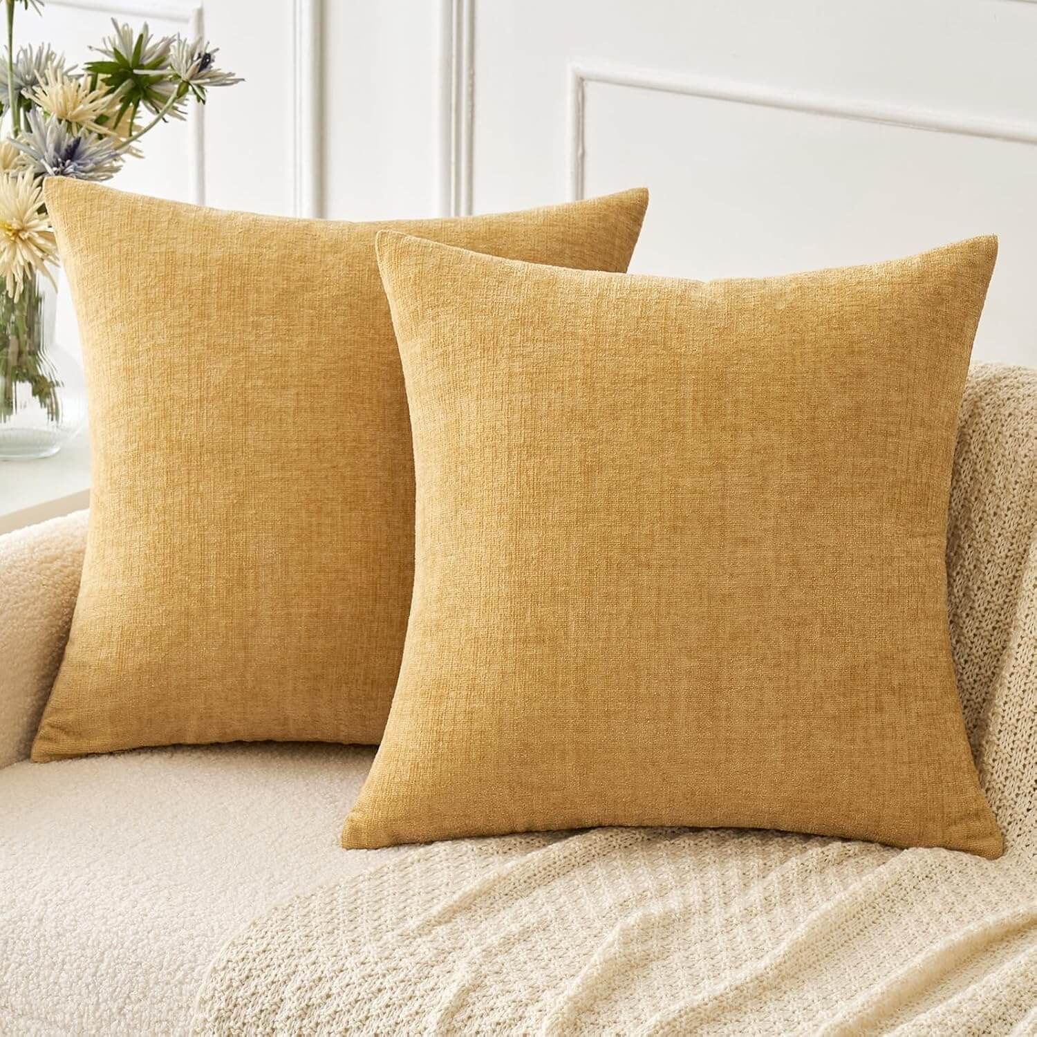 Soft Chenille Solid Dyed Pillow Covers (Pack of 2)