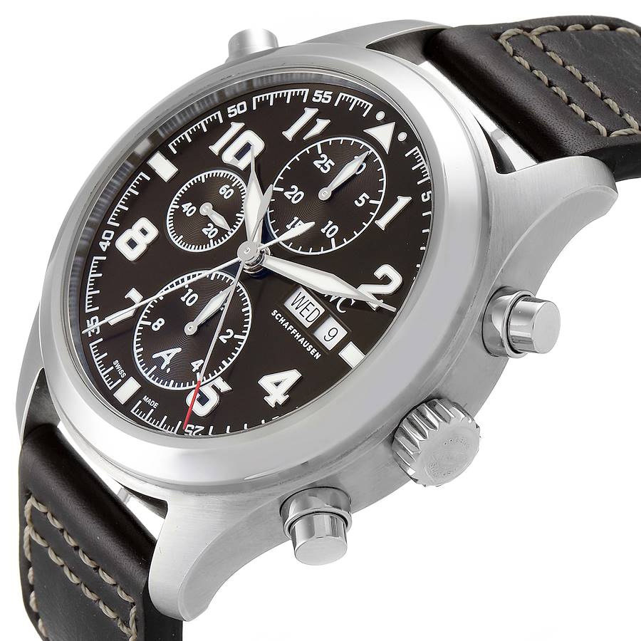 IWC Pilot Flieger Dial Rattrapante Chronograph Day Date Steel Mens Watch IW370607