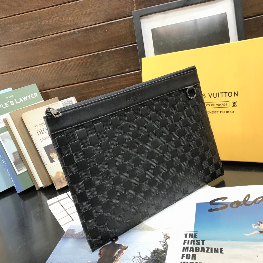 Louis Vuitton Voyage Pochette Damier Infini Leather Black 33Cm