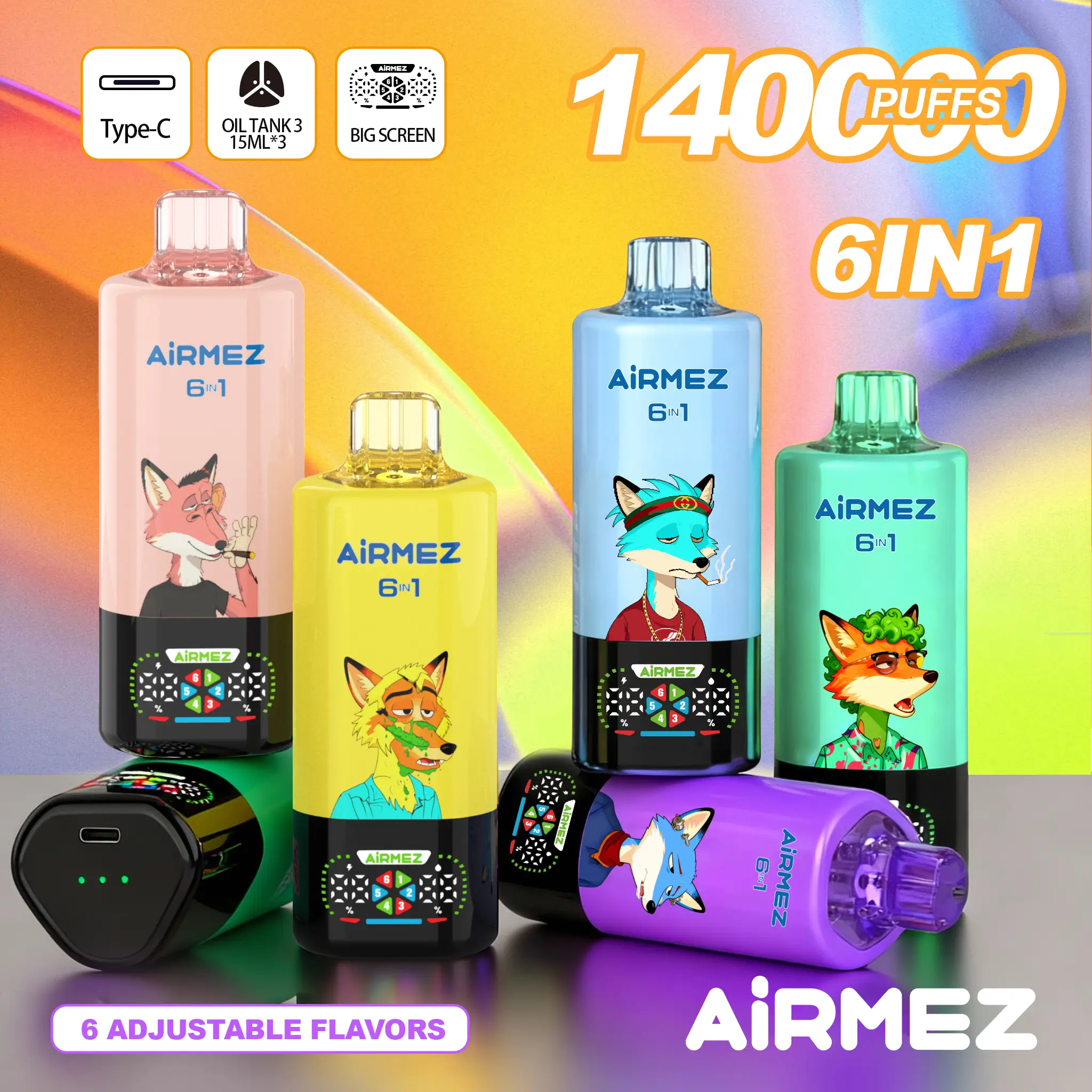 Airmez Fox 140K 6 w 1 Disposable Vape – 🔥 20% Zniżki | Nowi Klienci Hurtowi 📦 | 🚚 Szybka Wysyłka z Magazynu w Polsce 🇵🇱