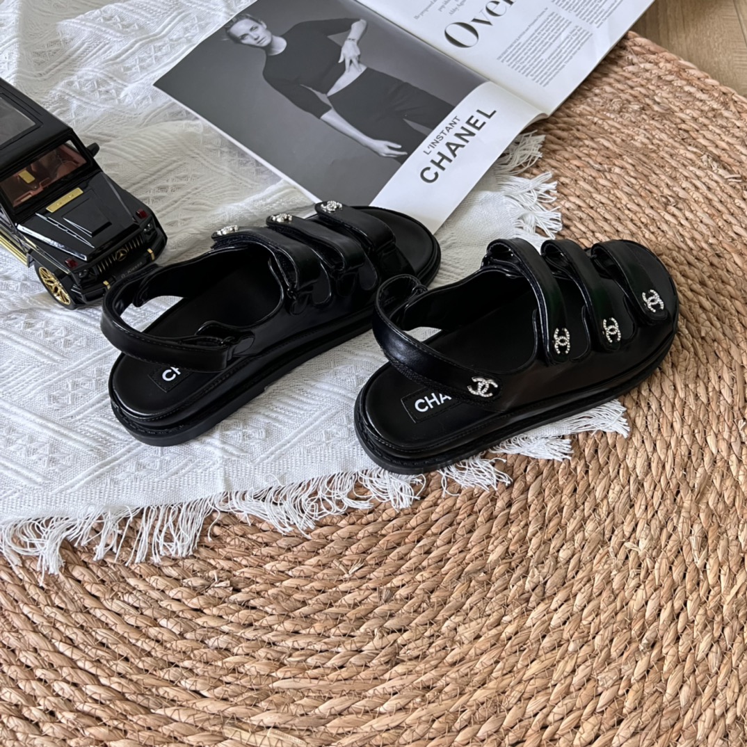 Chanel Triple Velcro Strap Sandals Black G45628 B16403 94305
