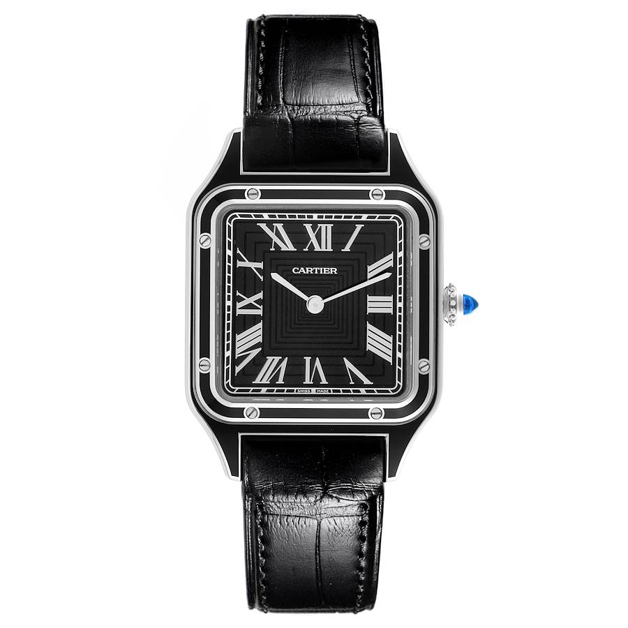 Cartier Santos Dumont Large Black Strap Steel Mens Watch WSSA0046 Unworn