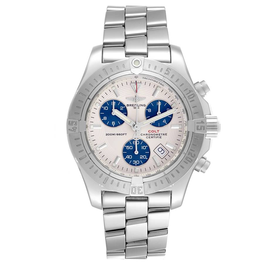 Breitling Colt Chronograph Silver Dial Blue Subdials Steel Mens Watch A73380