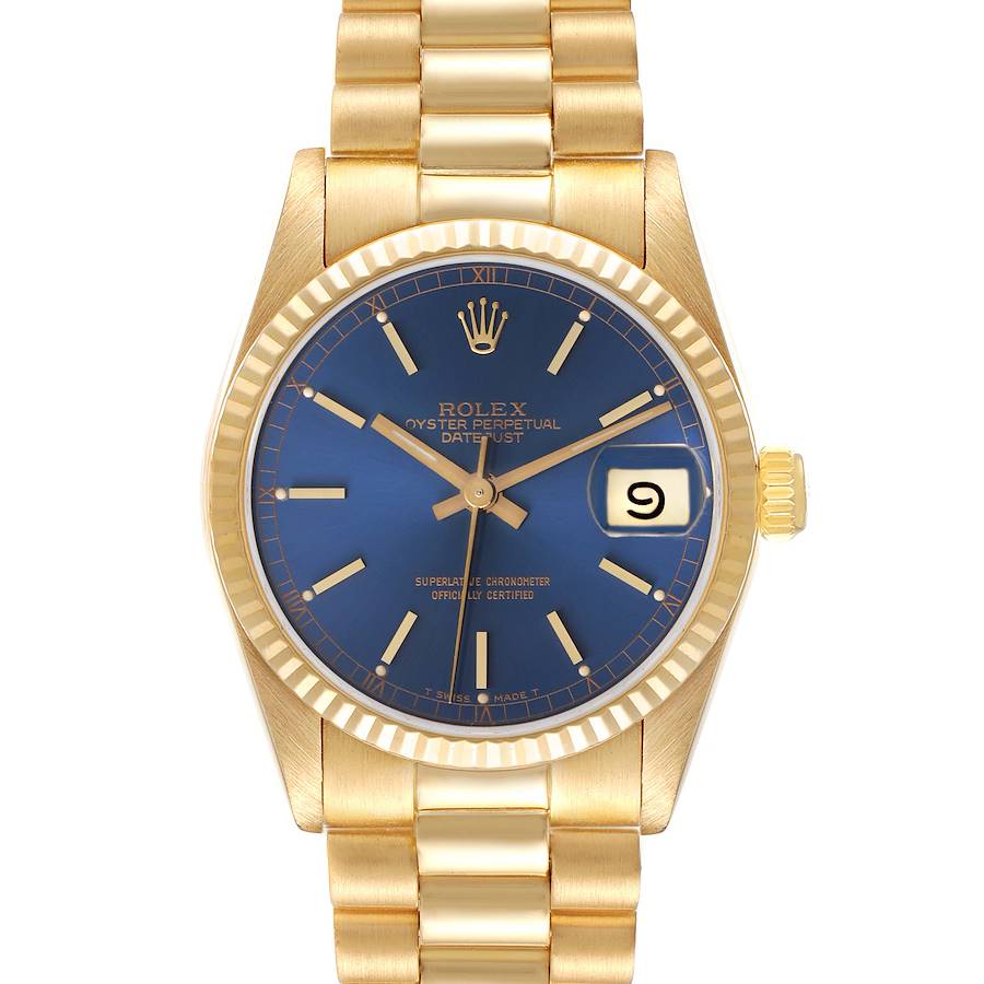 Rolex President Datejust Midsize Blue Dial Yellow Gold Ladies Watch 68278