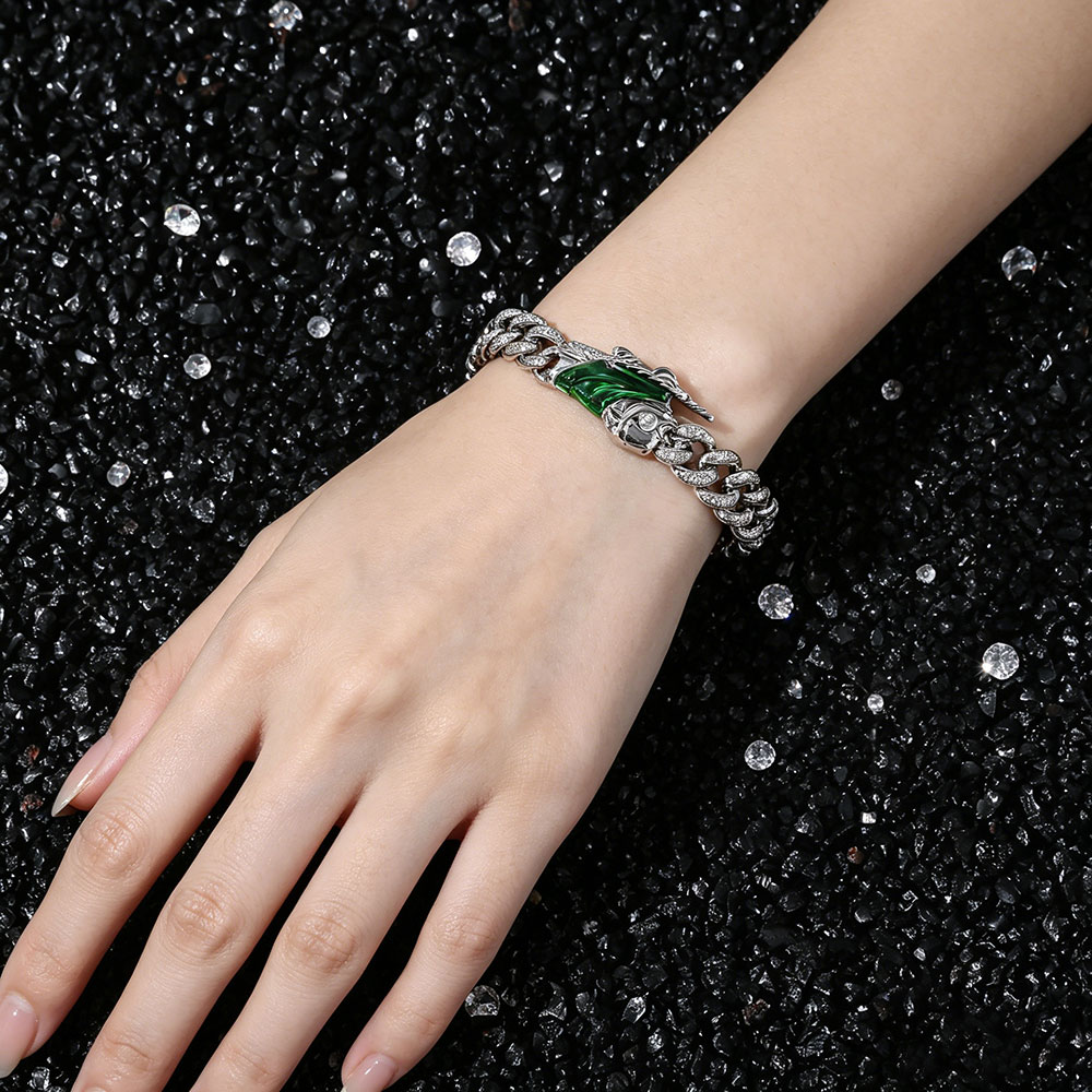 Divine Protection Cuban Link Bracelet - Green Enamel Saint Energy Amulet