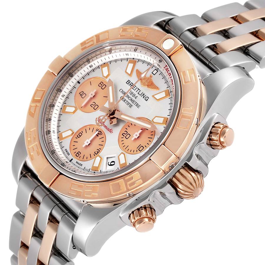 Breitling Chronomat 41 Steel Rose Gold Silver Dial Mens Watch CB0140
