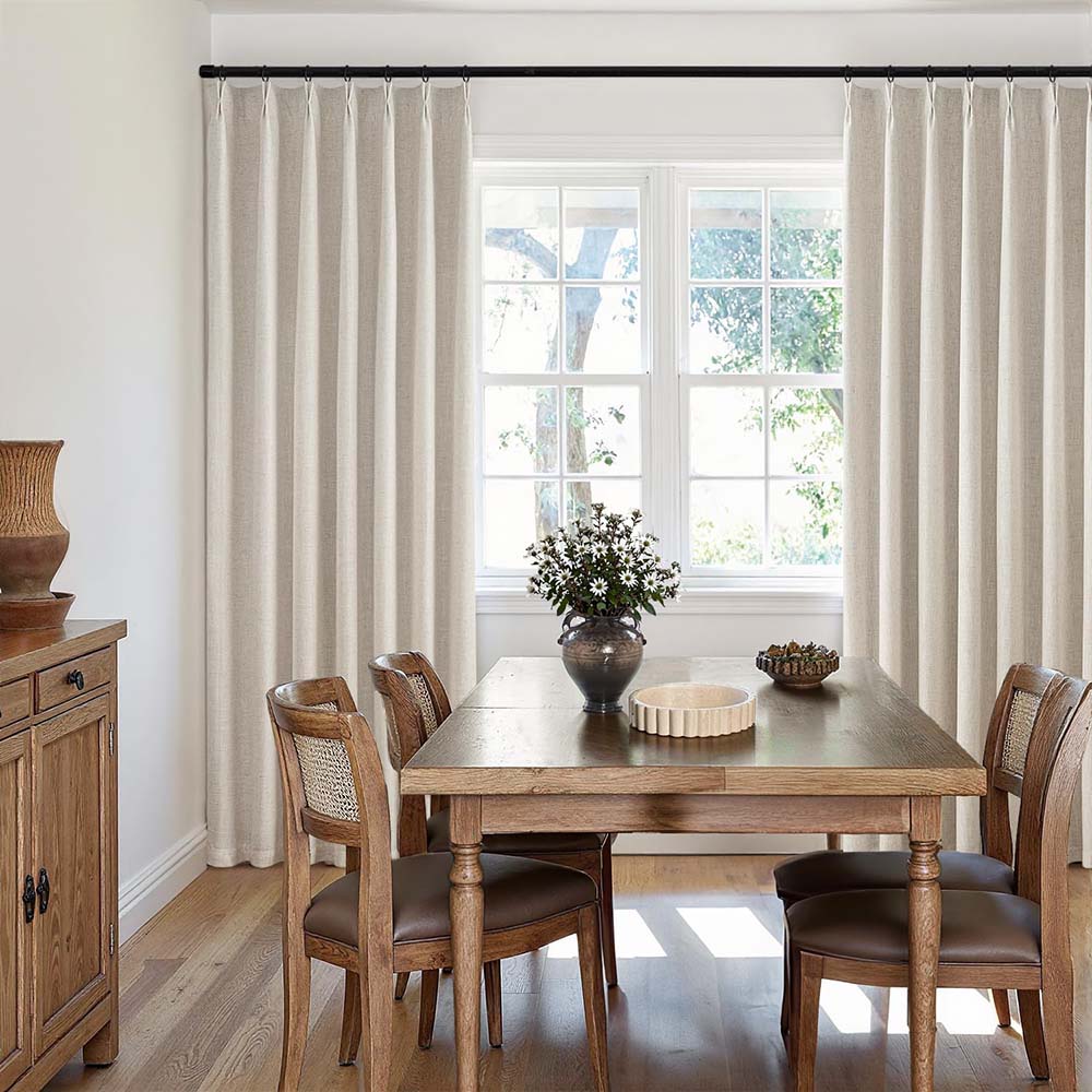 Natural Pinch Pleated 100% Blackout Linen Curtains (2 Panels)