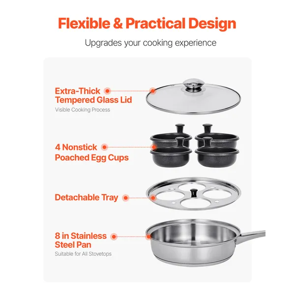 Egg Poacher Pan 4-Cup Poached Egg Maker Stainless