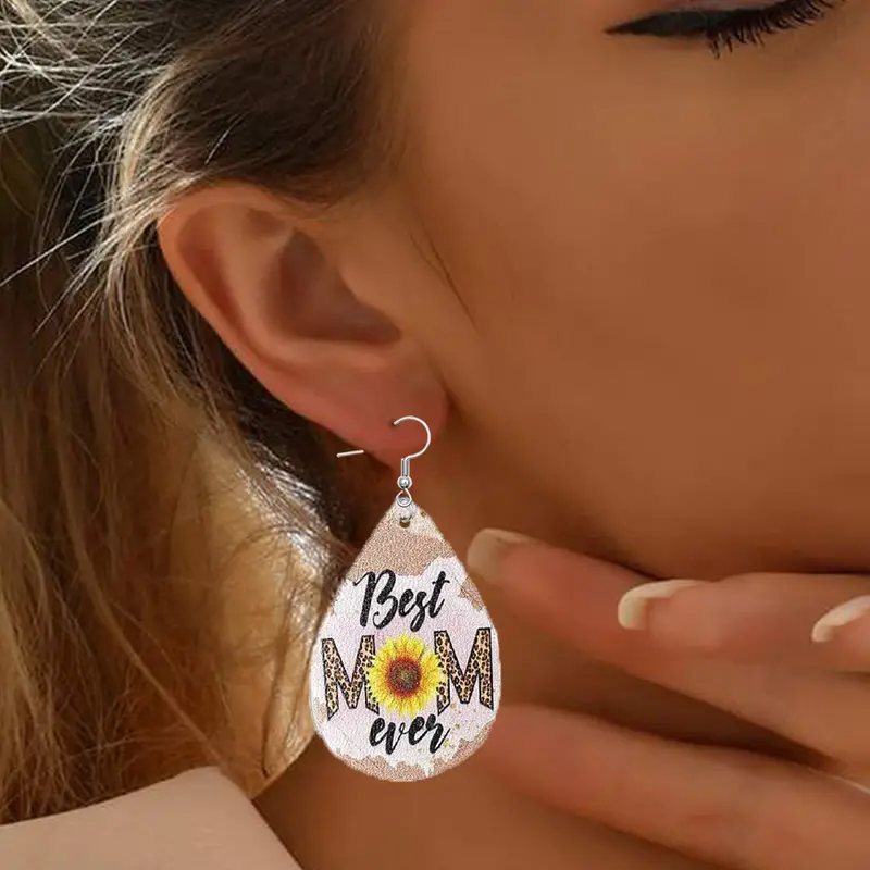 MOM Leopard Print Letter Earrings