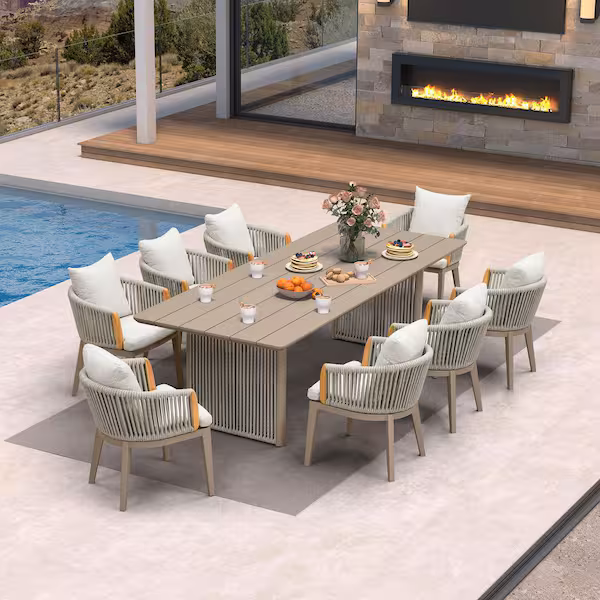 9-Piece Aluminum All-Weather Wicker Outdoor Dining Set with Cushion