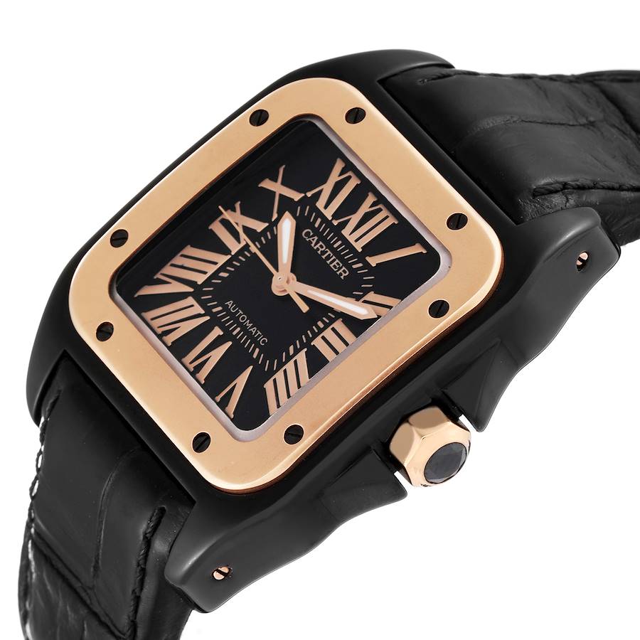 Cartier Santos 100 PVD Steel Rose Gold Midsize Mens Watch W2020009