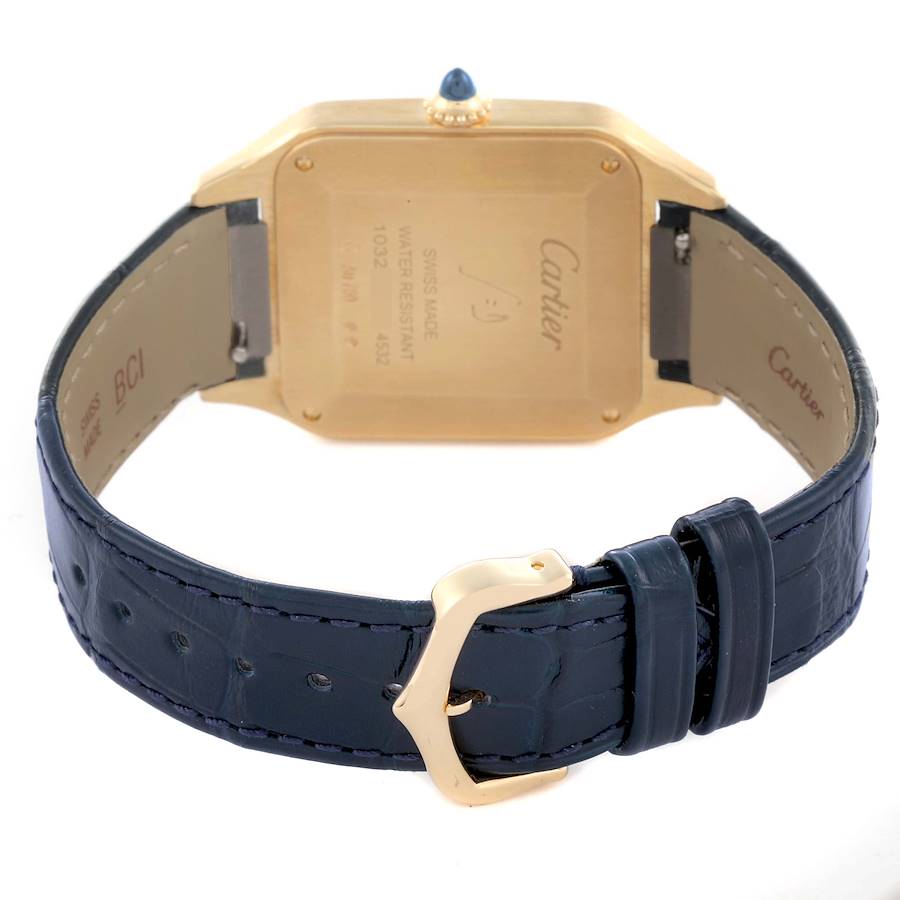 Cartier Santos Dumont Yellow Gold Blue Dial Mens Watch WGSA0077