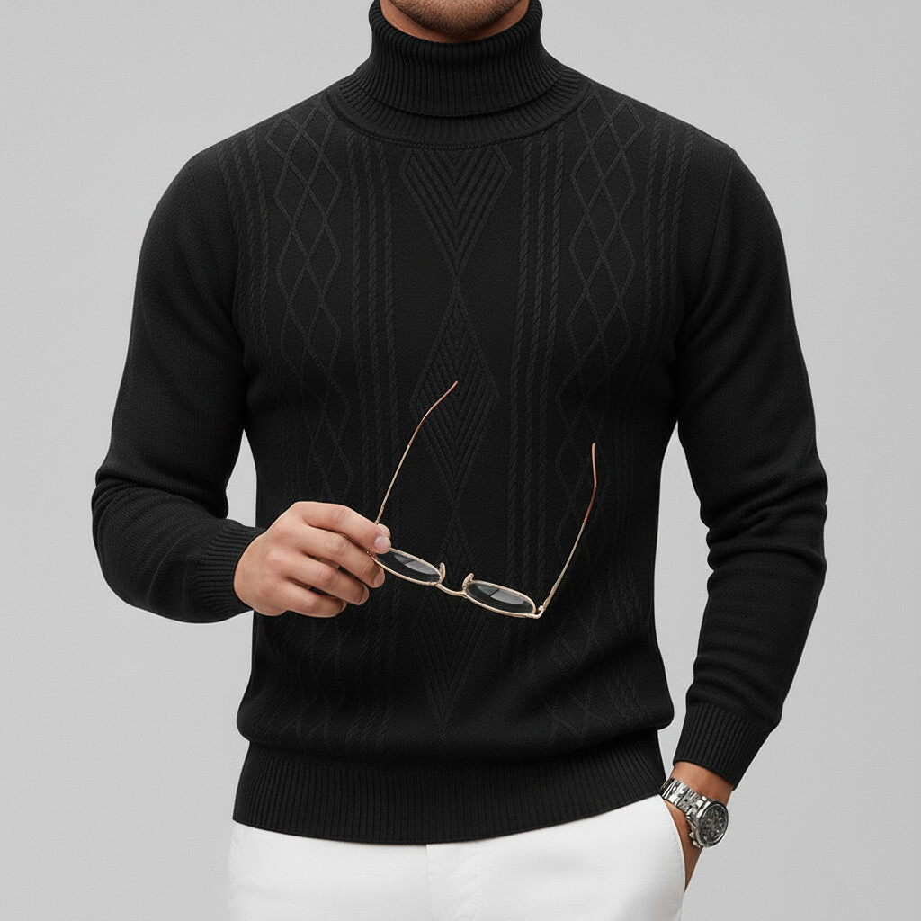 Men's Casual Solid Argyle High Neck Long Sleeve Knit Sweater