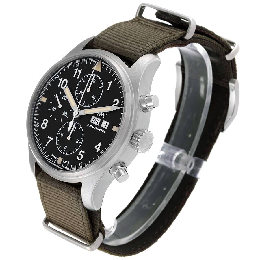 IWC Spitfire Pilot Steel Black Dial Chronograph Mens Watch IW377724