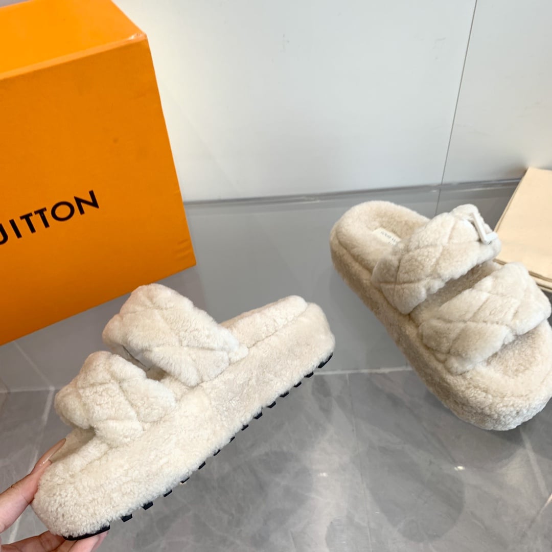 Louis Vuitton Lv Sunset Platform Comfort Mule Shearling Natural 1Actvf
