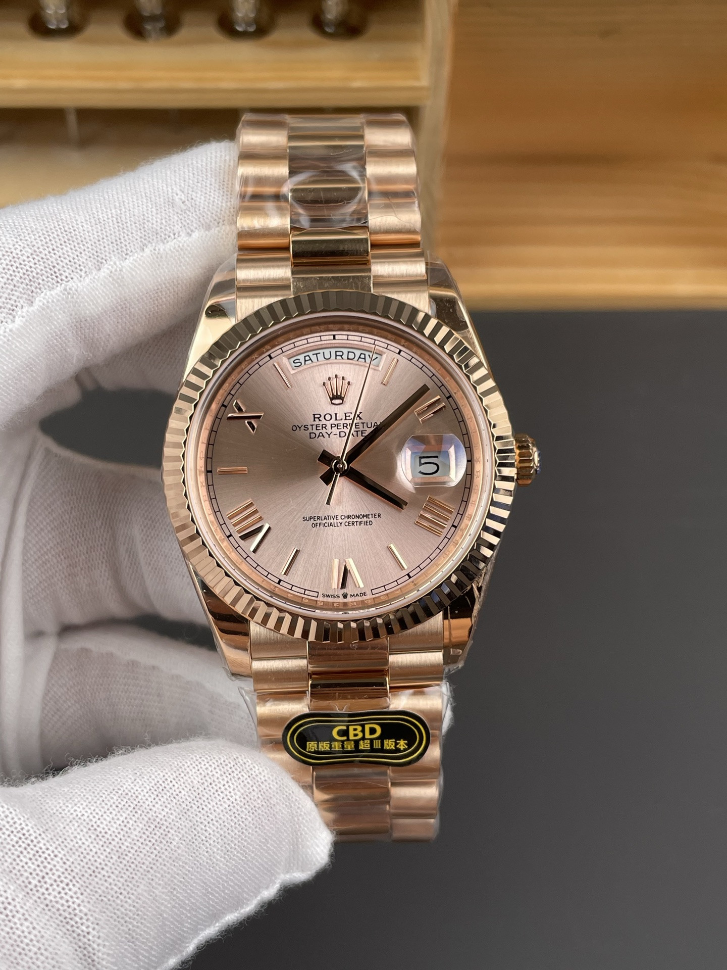Day-Date Rose Gold Champagne Roman Dial