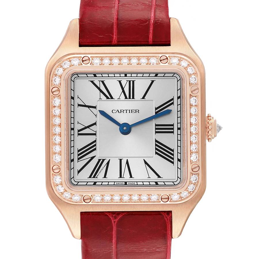 Cartier Santos Dumont 18k Rose Diamond Bezel Ladies Watch WJSA0017