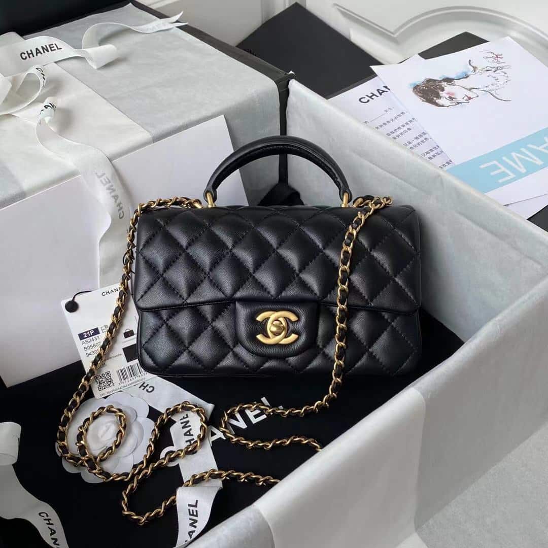 Chanel Mini Flap Bag With Top Handle Gold Hardware Black 20Cm As2431 B05810 94305