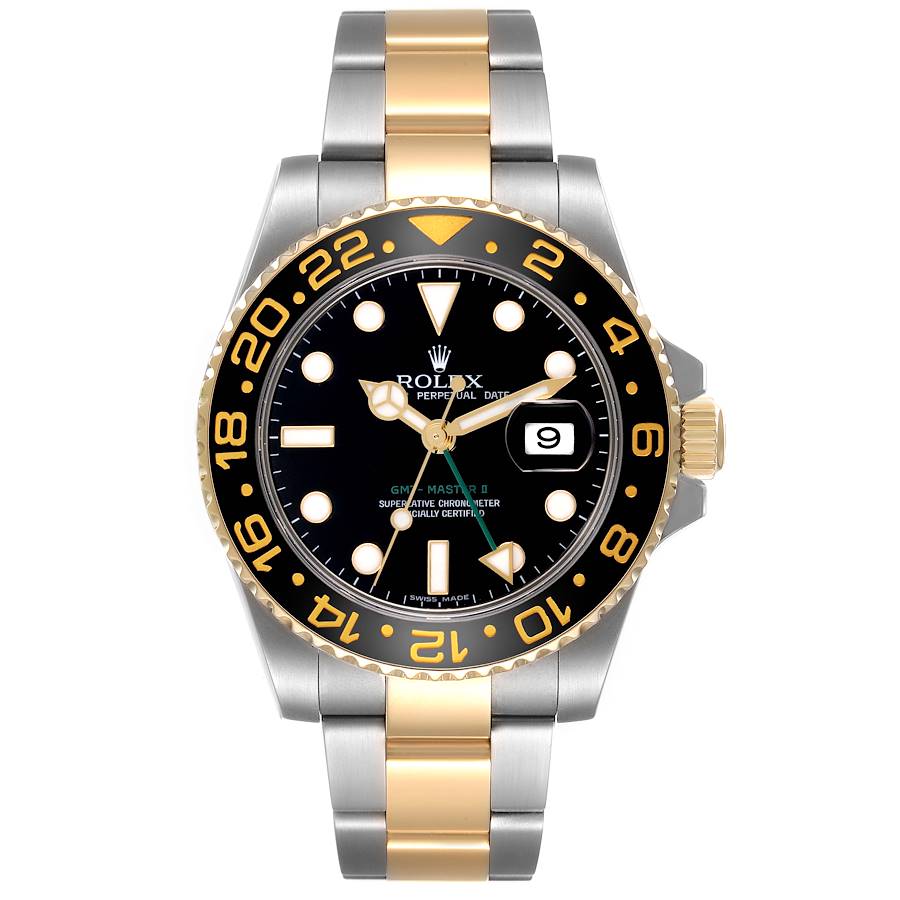 Rolex GMT Master II Steel Yellow Gold Black Dial Mens Watch 116713