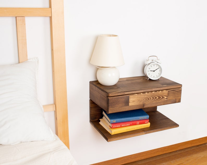 Walnut Floating Nightstand with Drawer