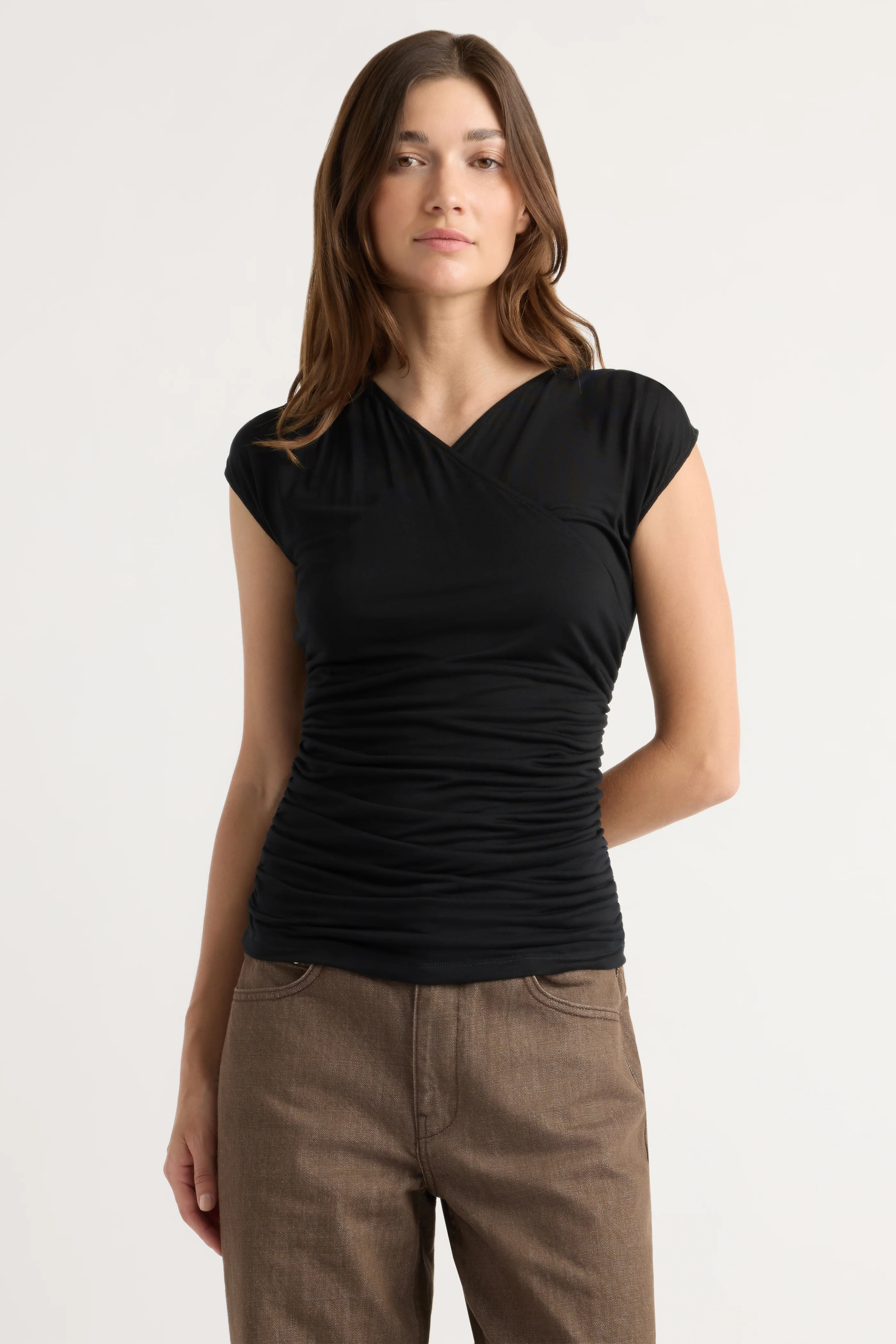 Lila Tencel Wrap-Neck Tee