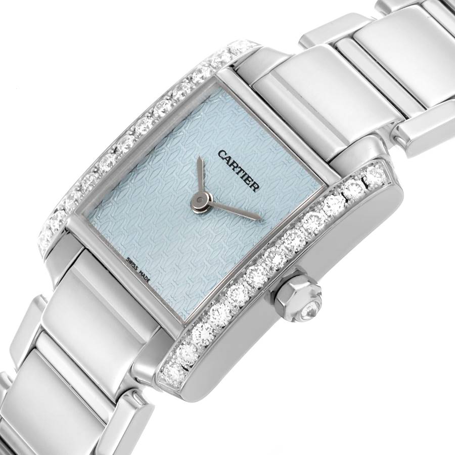 Cartier Tank Francaise White Gold Blue Dial Diamond Ladies Watch 2403
