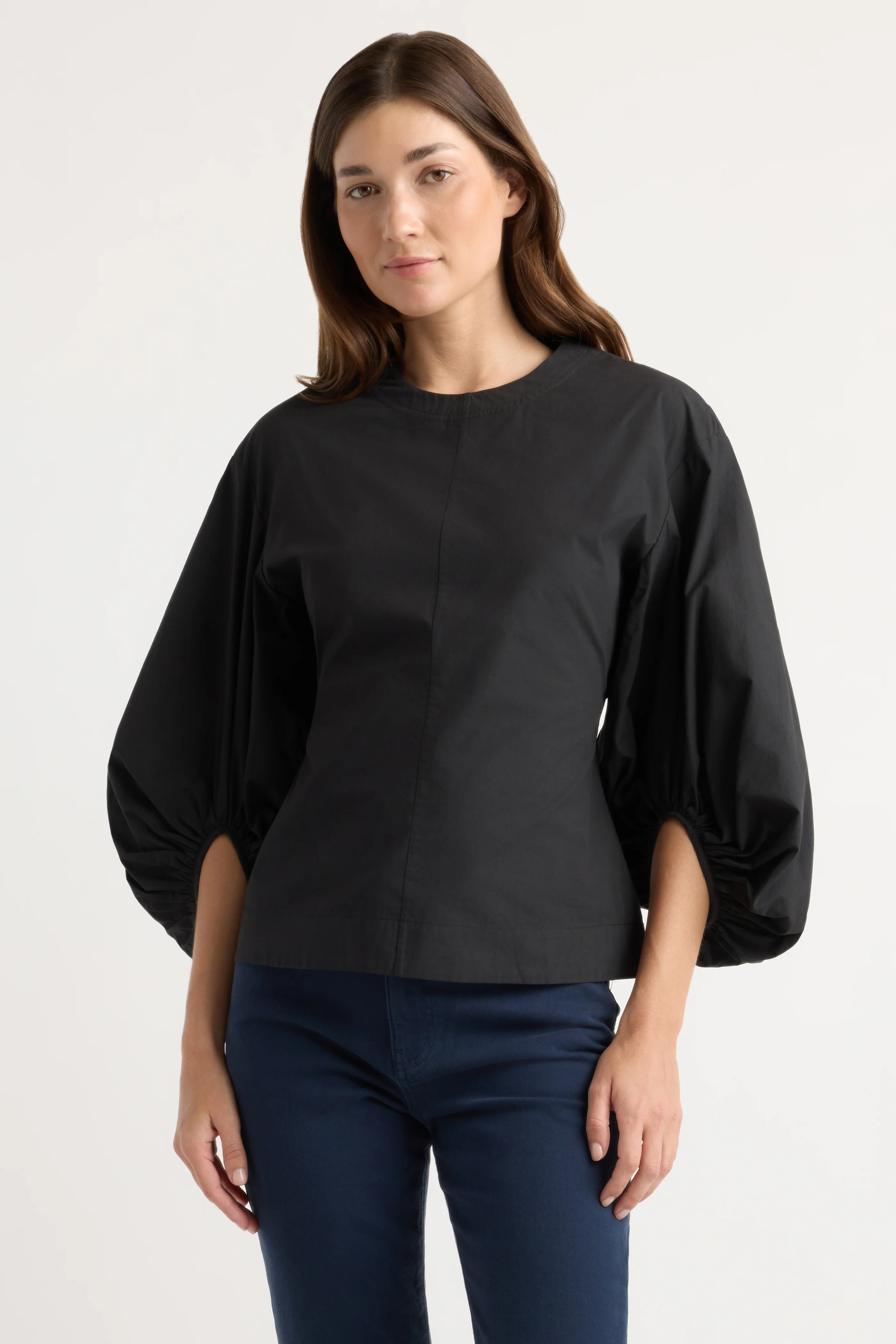 Odessa Sculpted Balloon-Sleeve Blouse