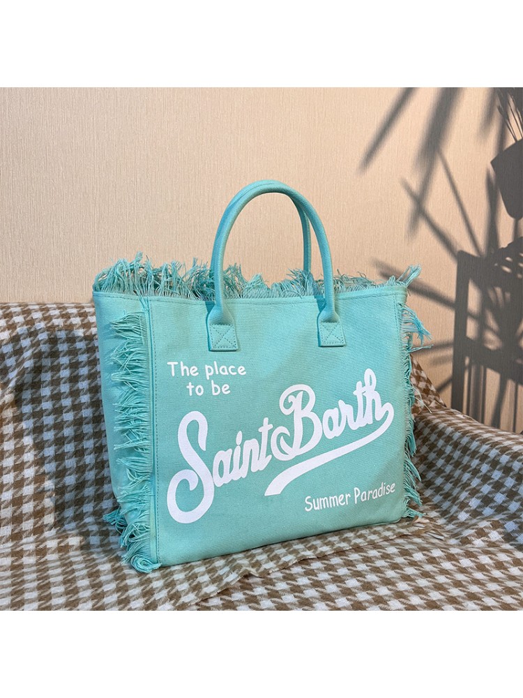 Casual Letter Printed Raged Hem Canvas Tote Bag
