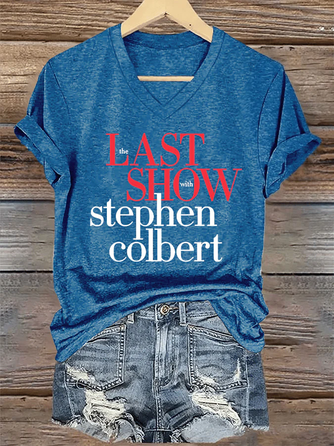 V-Neck Retro Last Show Print T-Shirt