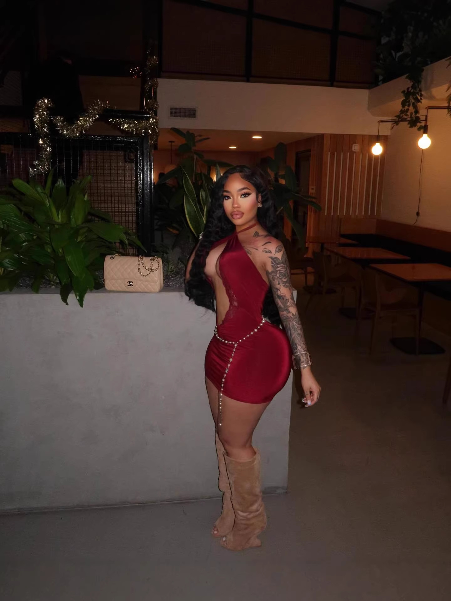 Women Sexy Lace Halter Neck Bodycon Dress