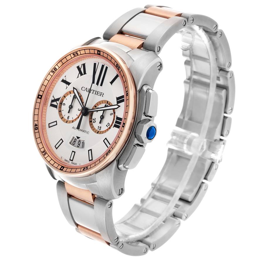 Cartier Calibre Chronograph Steel Rose Gold Mens Watch W7100042