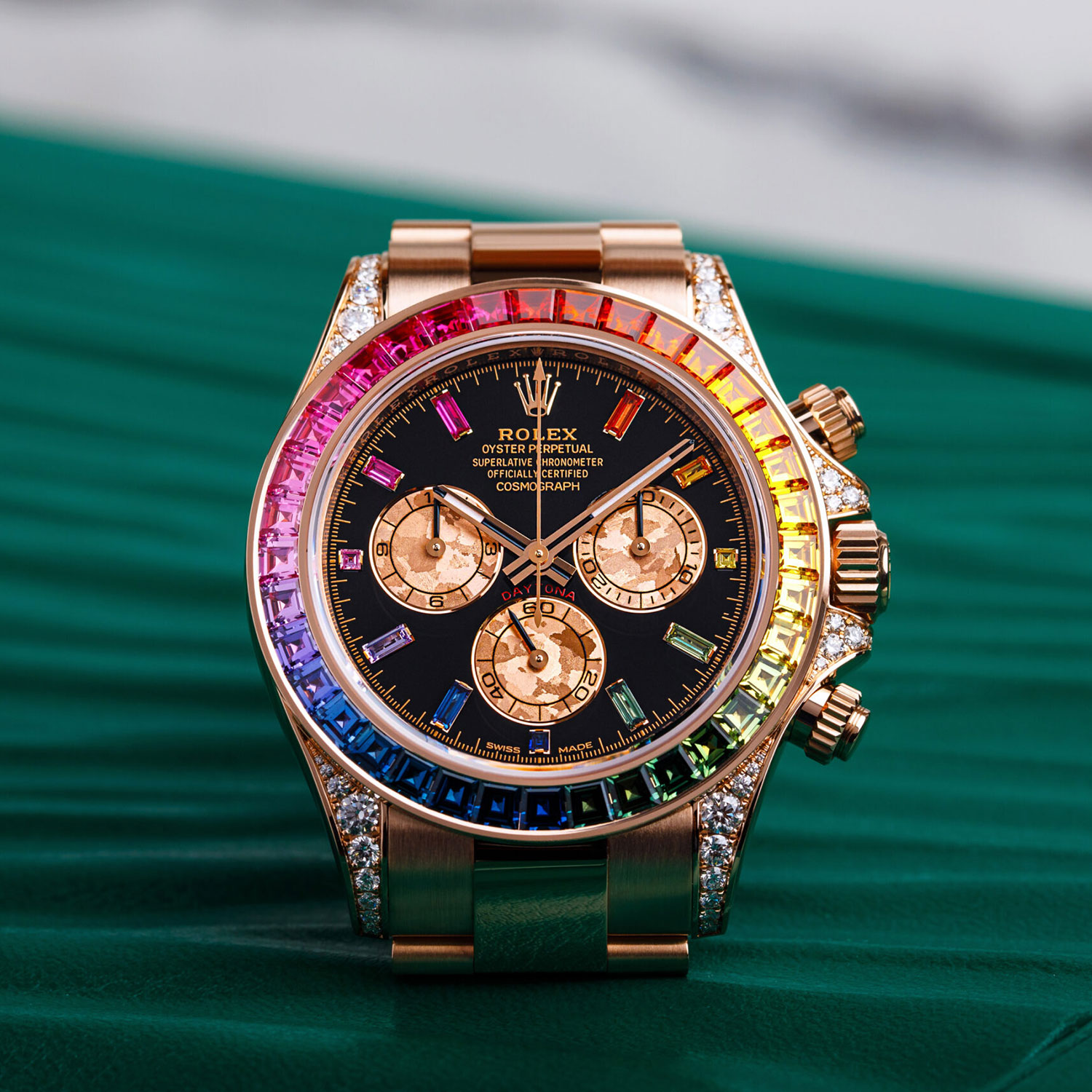 ​Rollie-The Crown Daytona Rainbow Diamond Rose Gold Stainless Steel 40mm