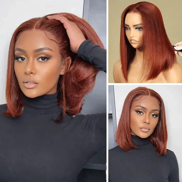 Megalook Bogo Free 4x4 Lace Closure #33 Reddish Brown Straight Bob Wig