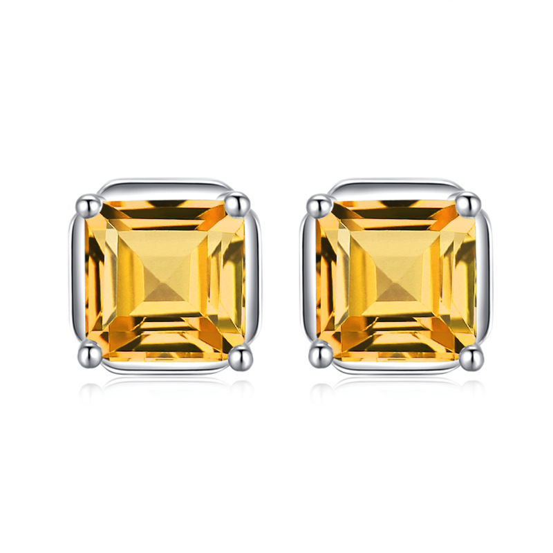 GemVibra Square Sugar Stud Earrings, S925 Silver with Natural Multi-Gem Variants