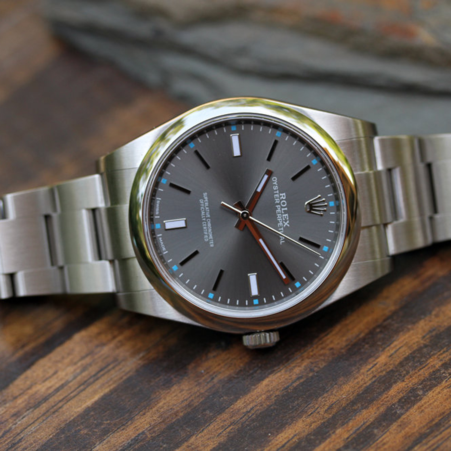 Rolex Oyster Perpetual 39mm Dark Rhodium Dial Watch 114300-0001