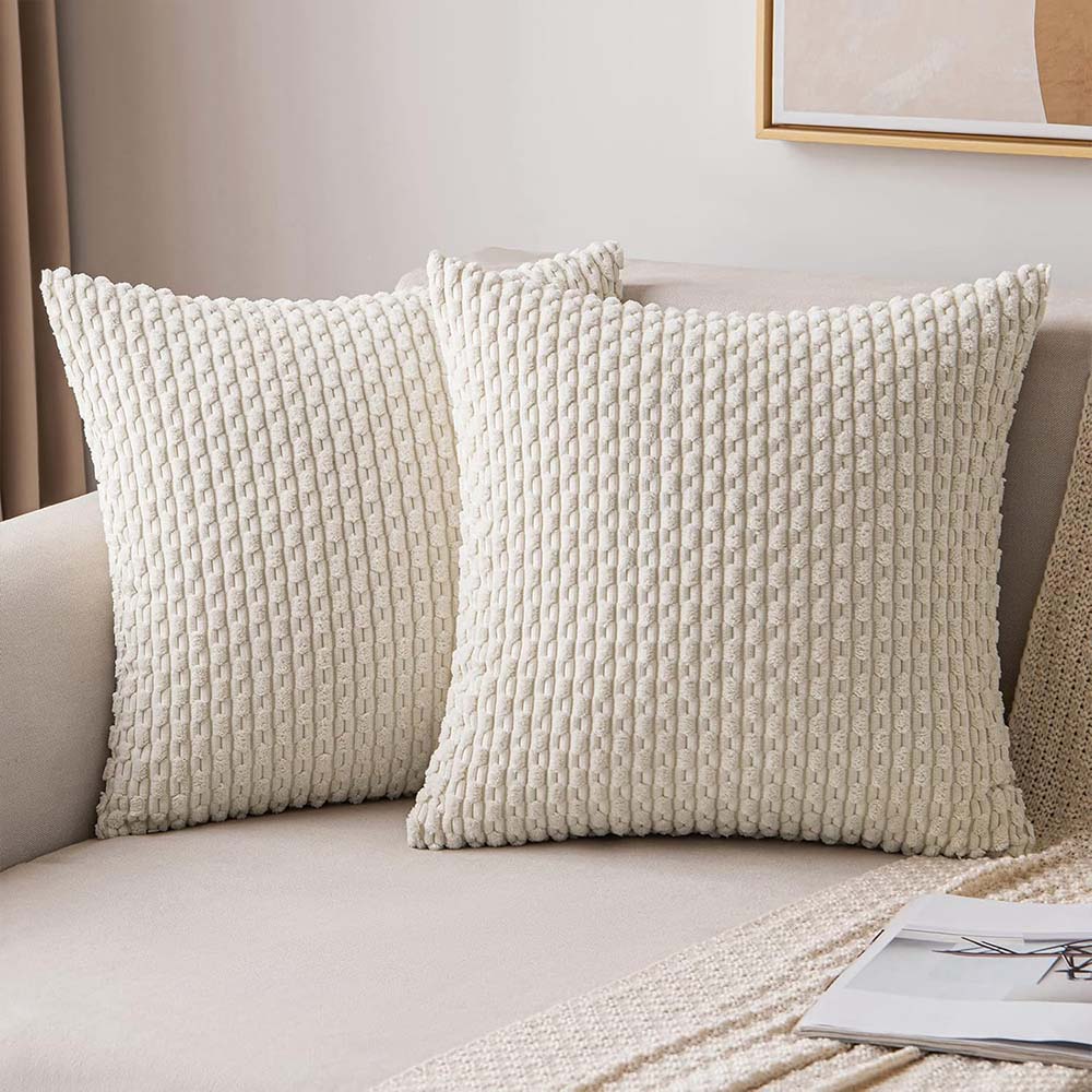 Corduroy Boho Farmhouse Striped Throw Pillow Covers (Pack of 2)