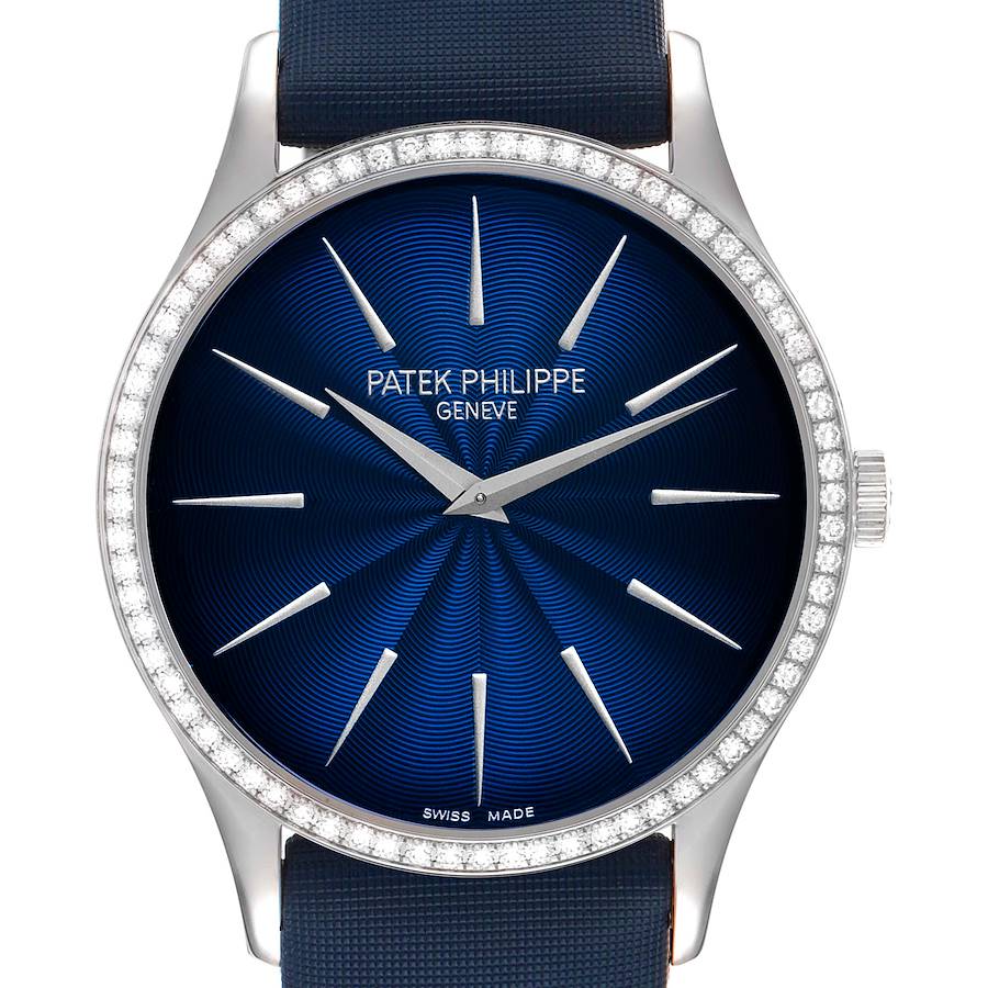 Patek Philippe Calatrava White Gold Blue Dial Diamond Ladies Watch 4897 4897G