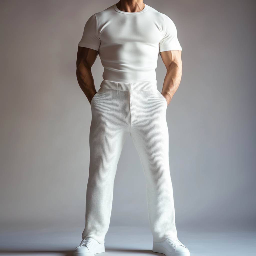 Men's Knit Solid Elastic Waist Slant Pocket Straight Pants