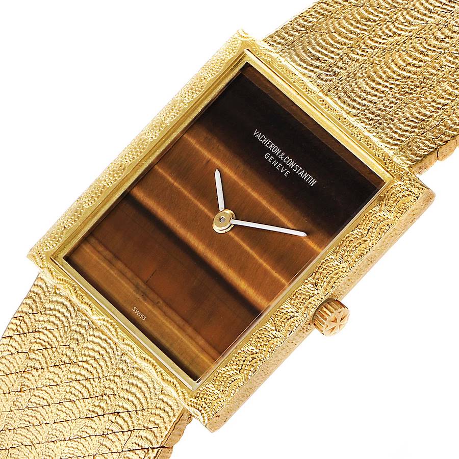 Vacheron Constantin 18k Yellow Gold Tiger Eye Stone Dial Vintage Watch 7255